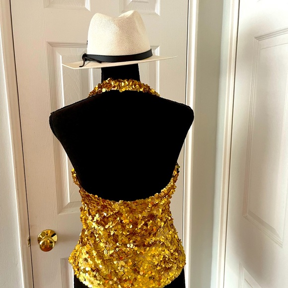 NWT gold backless sexy sequined Party or event shirt immaculate condition - Picture 3 of 3